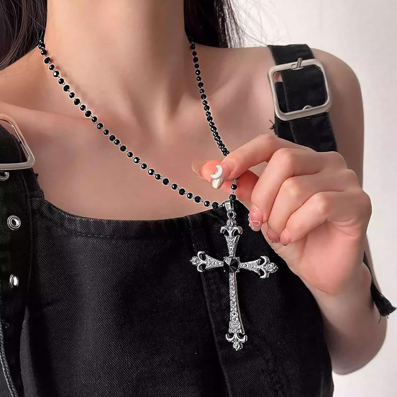 Hremhoo Gothic Cross Necklace for Women Exaggerate Large Cross Pendant Necklace Gothic Layered Choker Necklaces Punk Goth Emo Grunge Y2k Necklaces for Women - Image 5